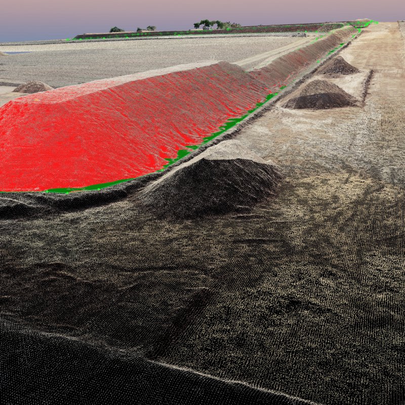 18035 Wörth GWG Weidenhecken_pointcloud_screenshot_07 Bild eines rot markierten Erdhaufens im Gewerbegebiet Weidenhecken bei Wörth am Main