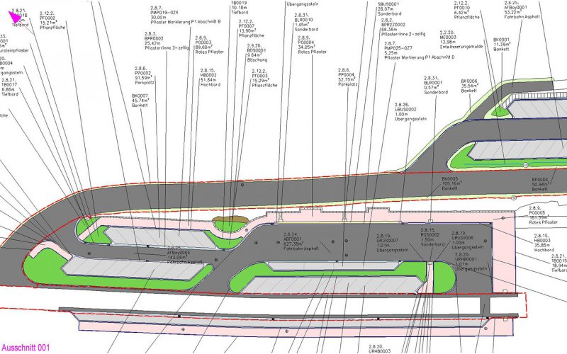Mengenermittlung Bestand Parkplatz 1 und Busbahnhof in Heigenbrücken