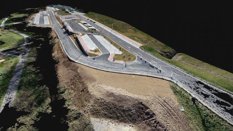 Der aktuelle Bestand nach den Baumaßnahmen am P&R Platz in Heigenbrücken als 3D Modell Punktwolke